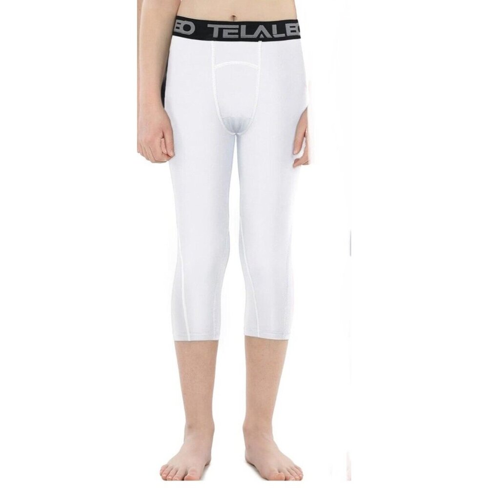 White 3/4 Compression Pants Tights Under Shorts, Youth Boys Medium, Brand New